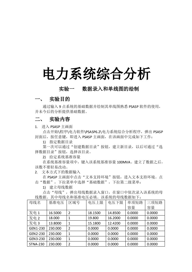 电力系统分析仿真实验报告模板