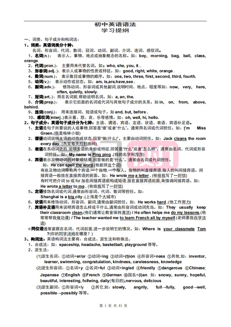 初中英语语法知识点总结