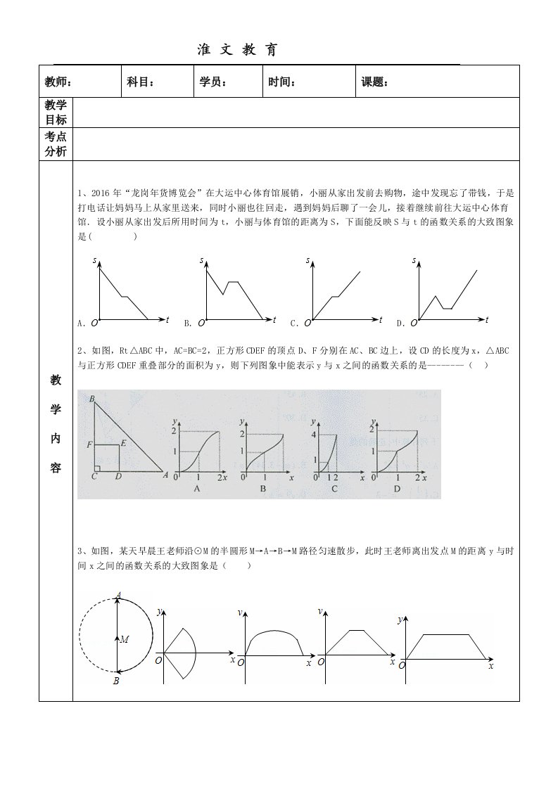 中考函数图像信息题