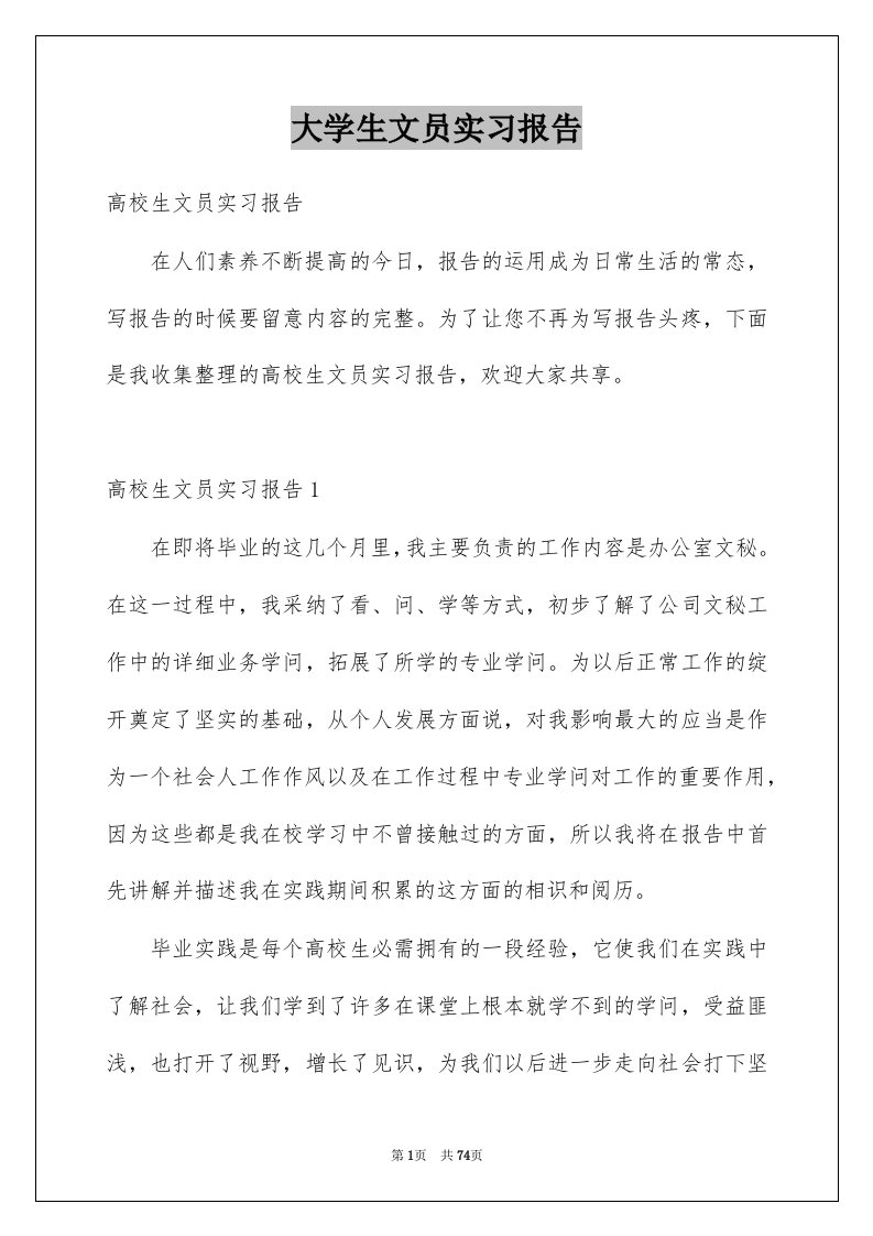 大学生文员实习报告范本1