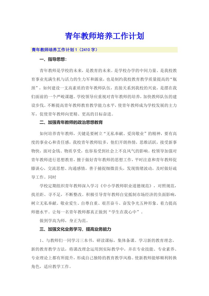 青年教师培养工作计划