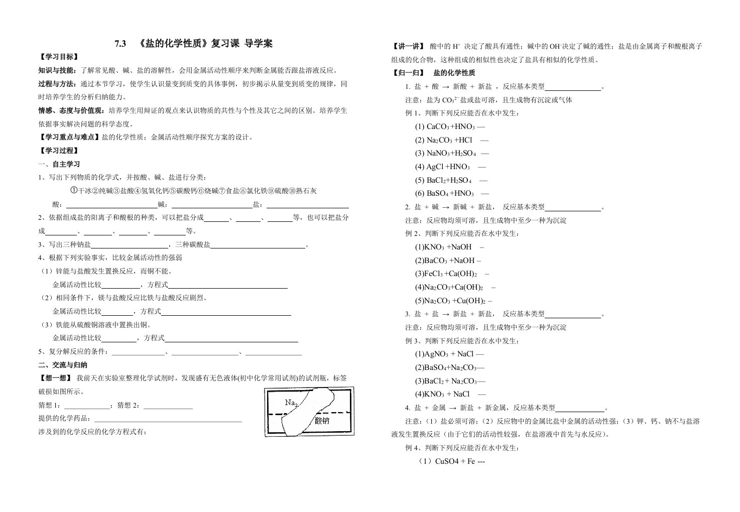 7.3《盐的化学性质》复习课导学案