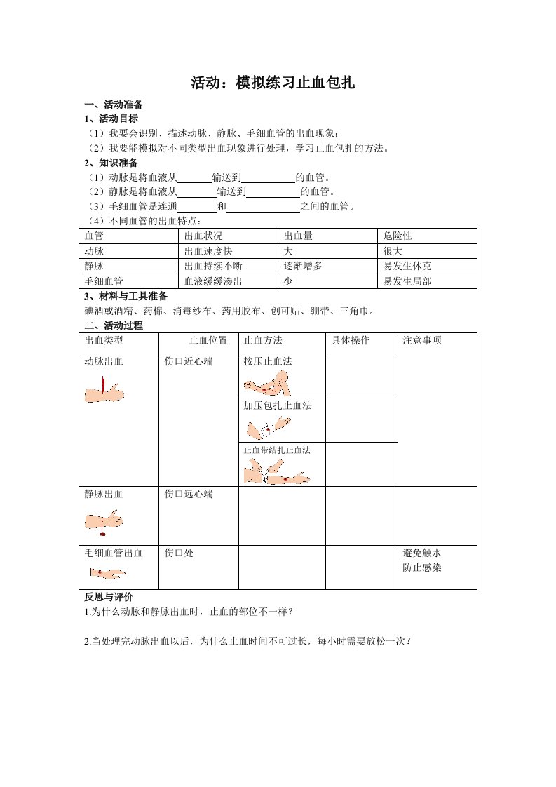 活动：模拟练习止血包扎