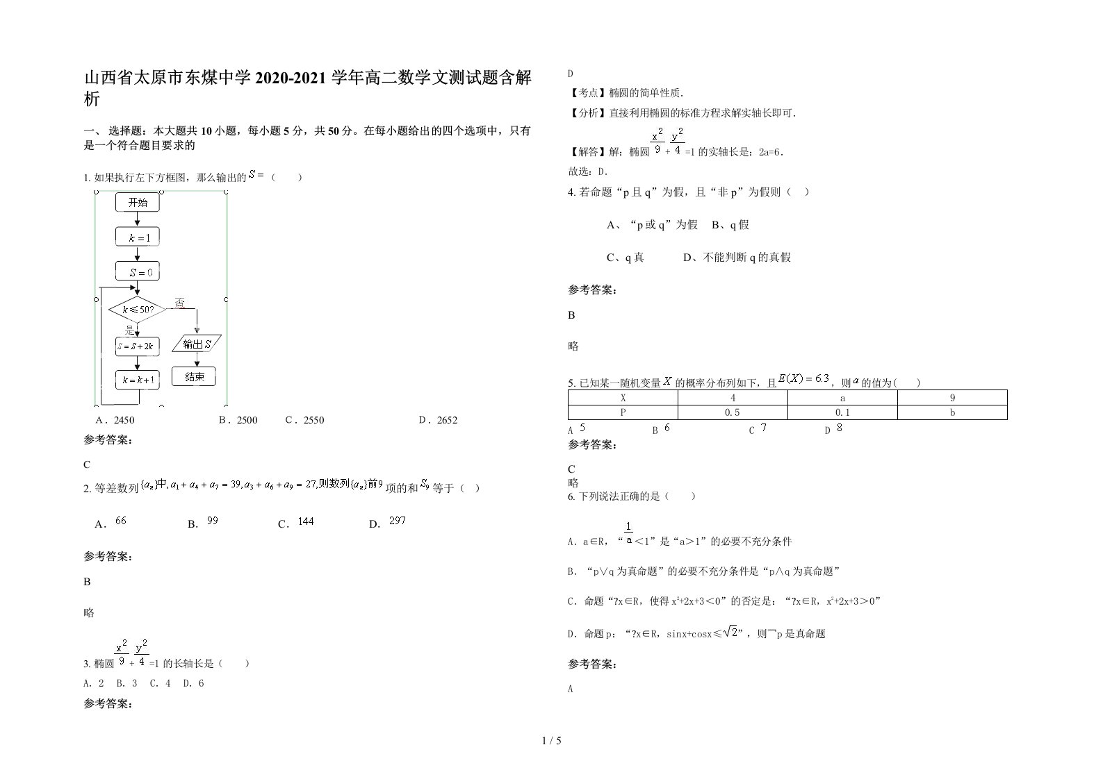 山西省太原市东煤中学2020-2021学年高二数学文测试题含解析