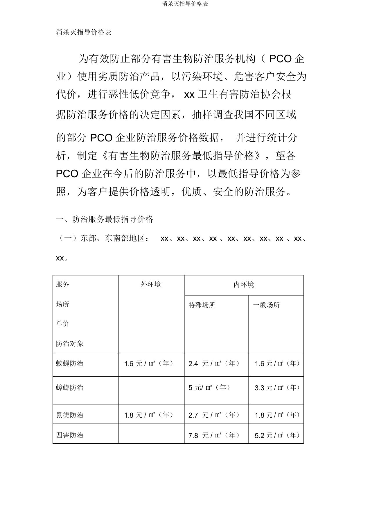 消杀灭指导价格表