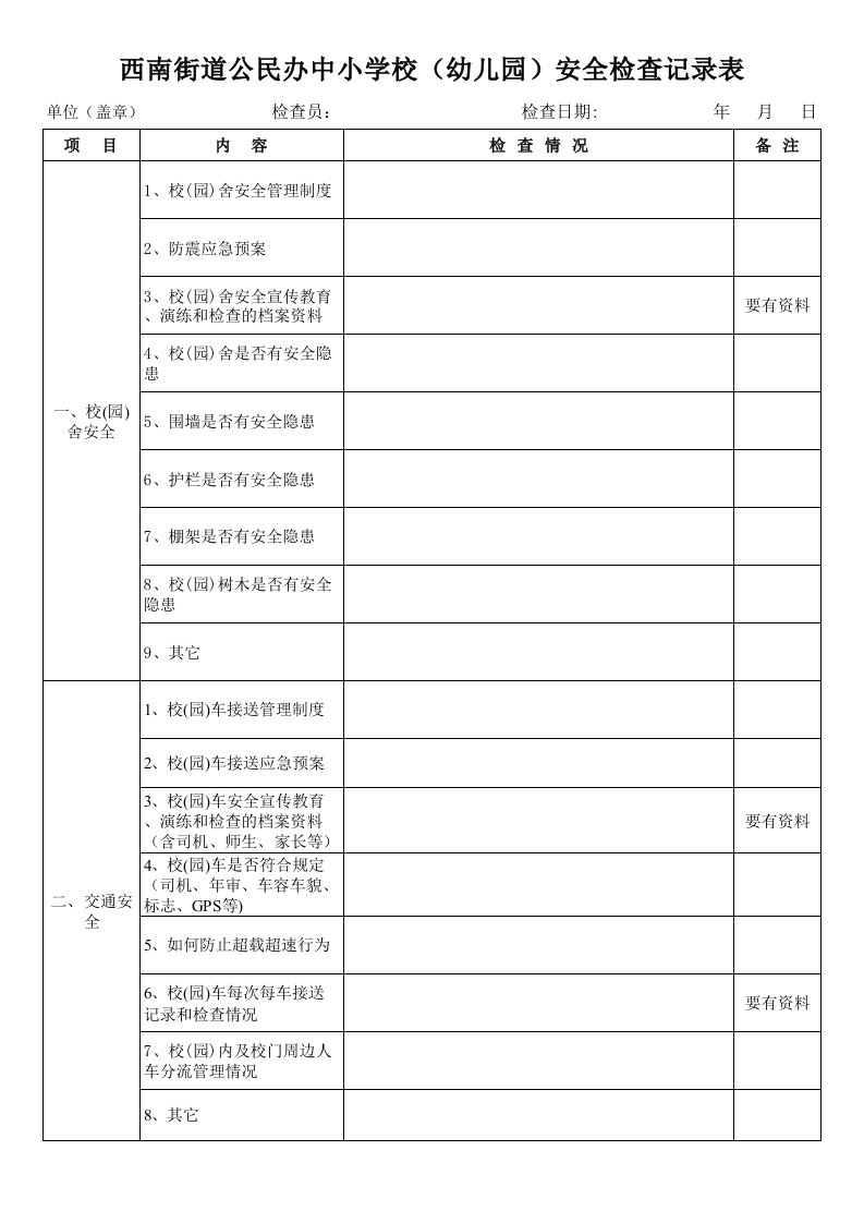 校园安全月汇报表