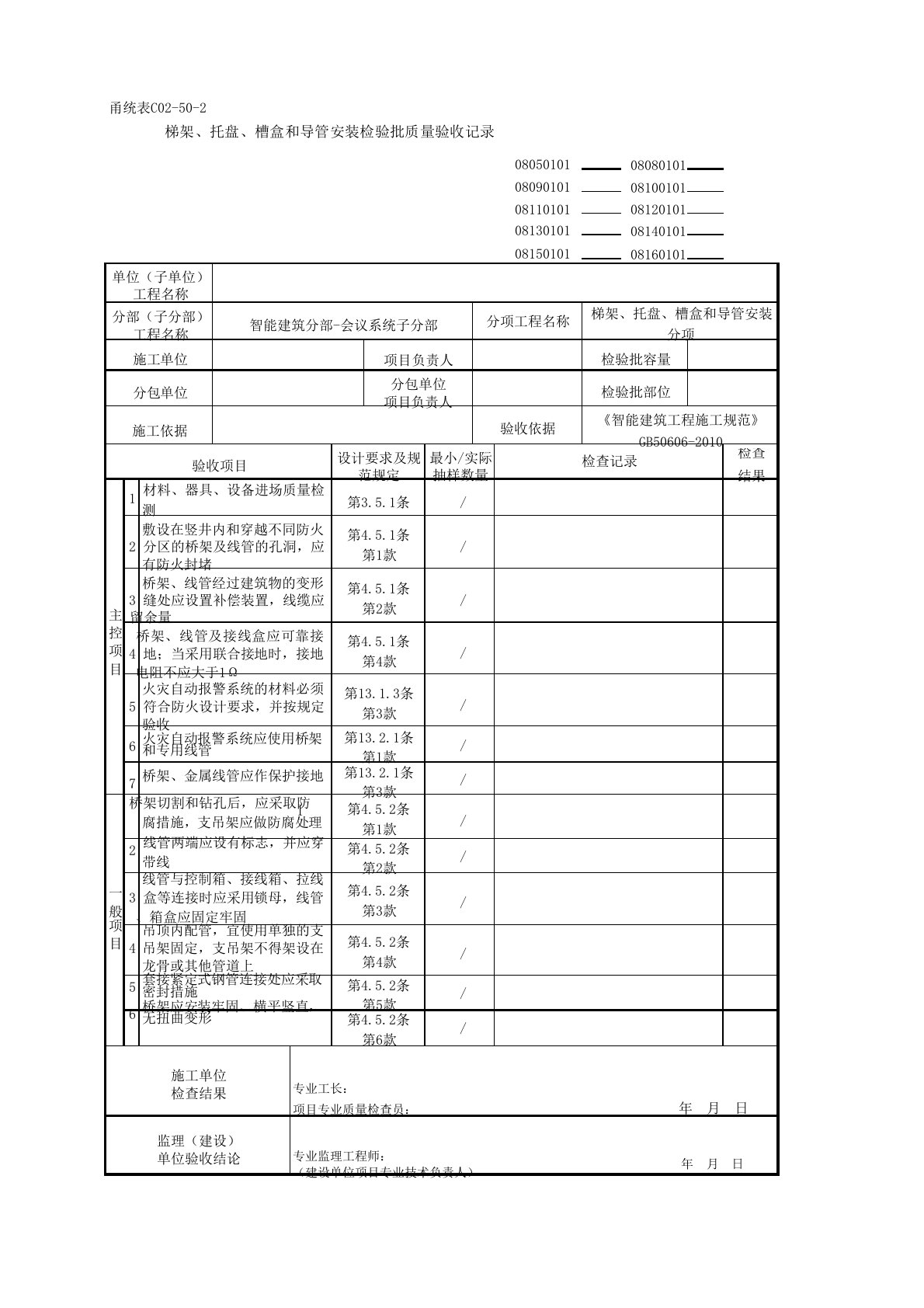 梯架、托盘、槽盒和导管安装检验批质量验收记录