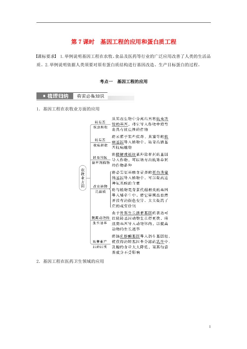 新高考2025届高考生物一轮复习讲义第10单元第7课时基因工程的应用和蛋白质工程新人教版