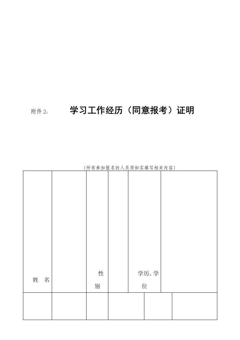 附件2：学习工作经历（同意报考）证明