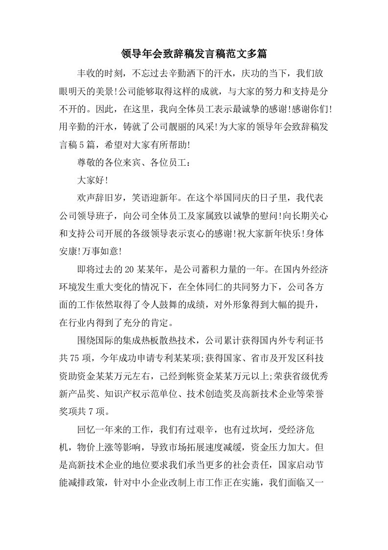 领导年会致辞稿发言稿范文多篇