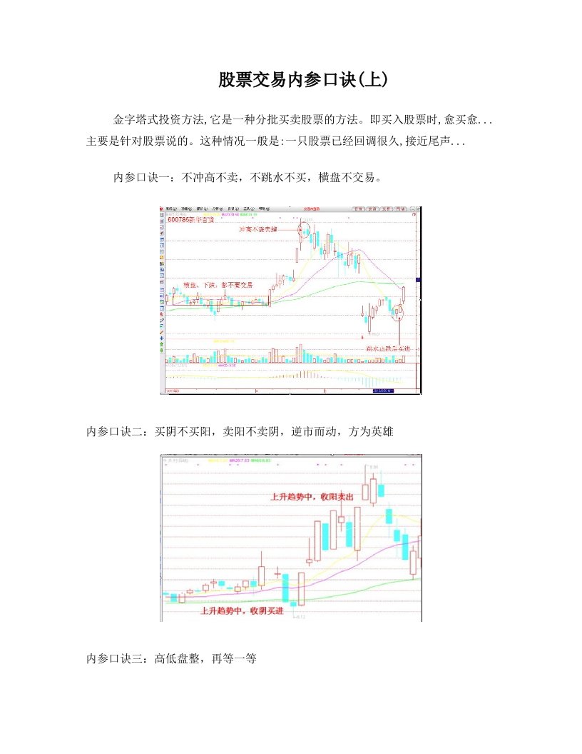 股票交易内参口诀