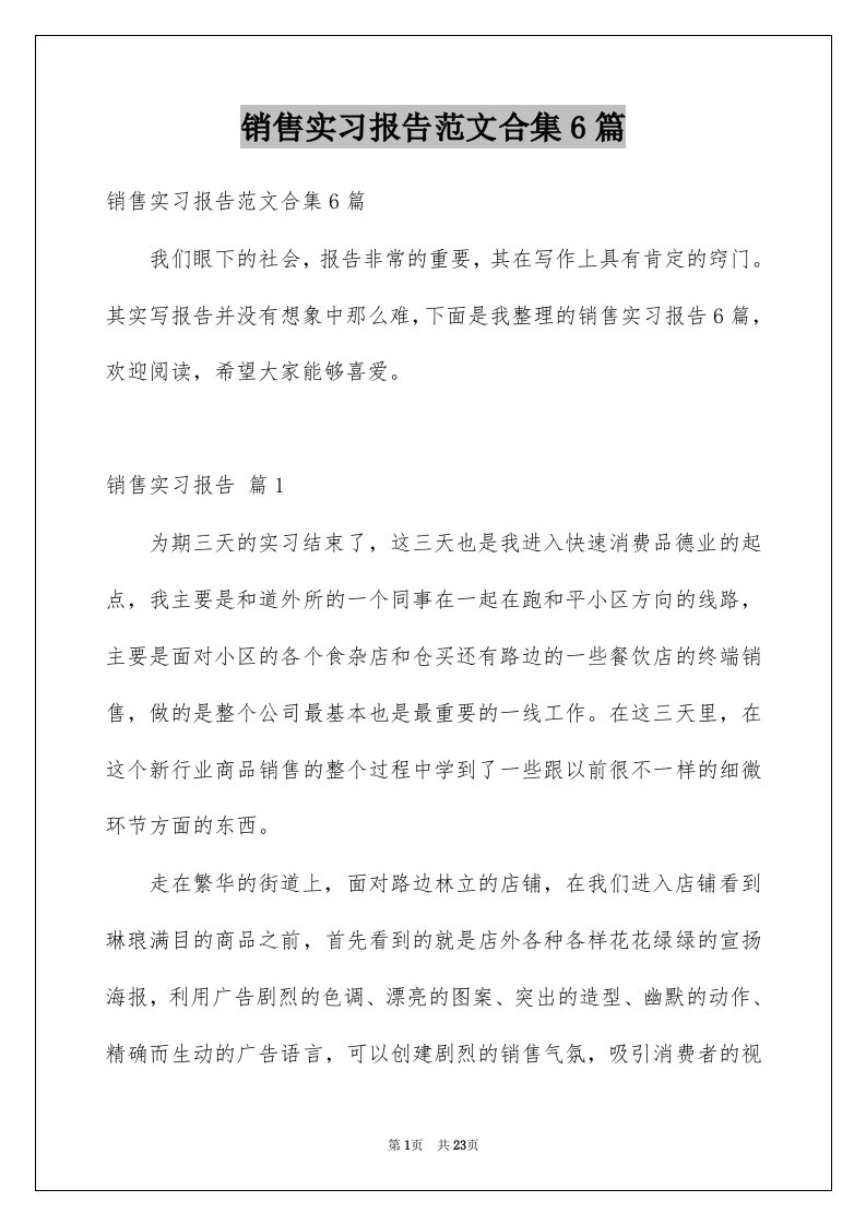 销售实习报告范文合集6篇