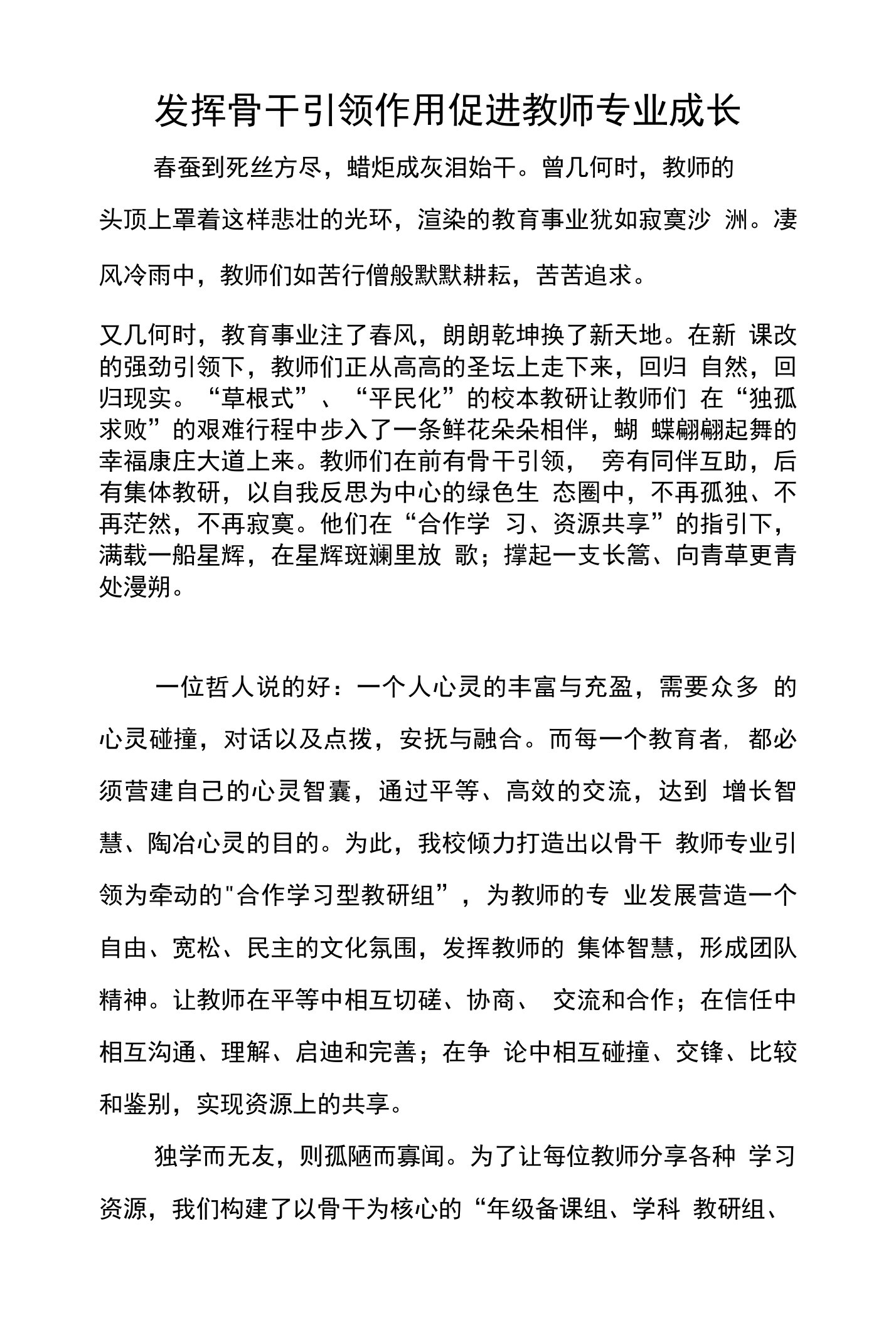 发挥骨干引领作用促进教师专业成长