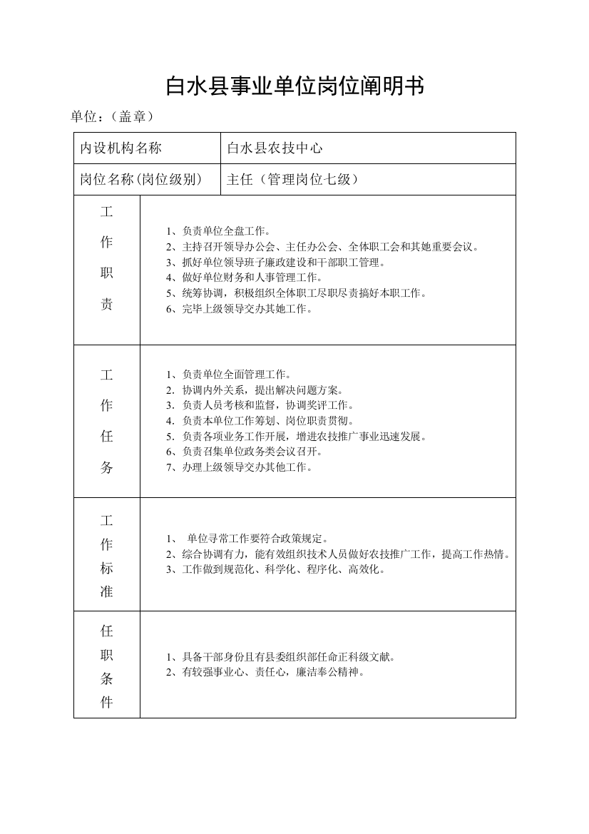 白水县事业单位岗位说明样本