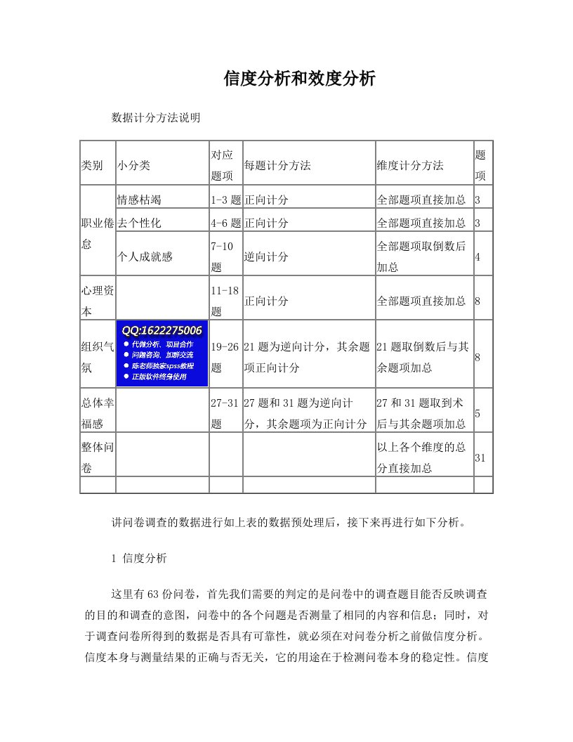 zkqAAAspss数据分析教程之SPSS信度分析和效度分析(DOC)