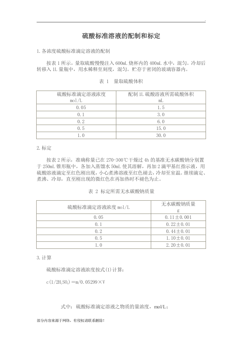 硫酸标准溶液的配制和标定