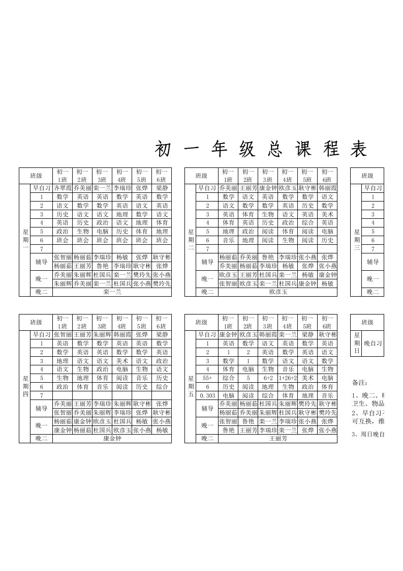 08——09第一学期总课程表