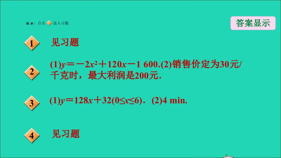 九年级数学上册第21章二次函数与反比例函数21.6综合与实践获取最大利润习题名师公开课省级获奖课件新版沪科版