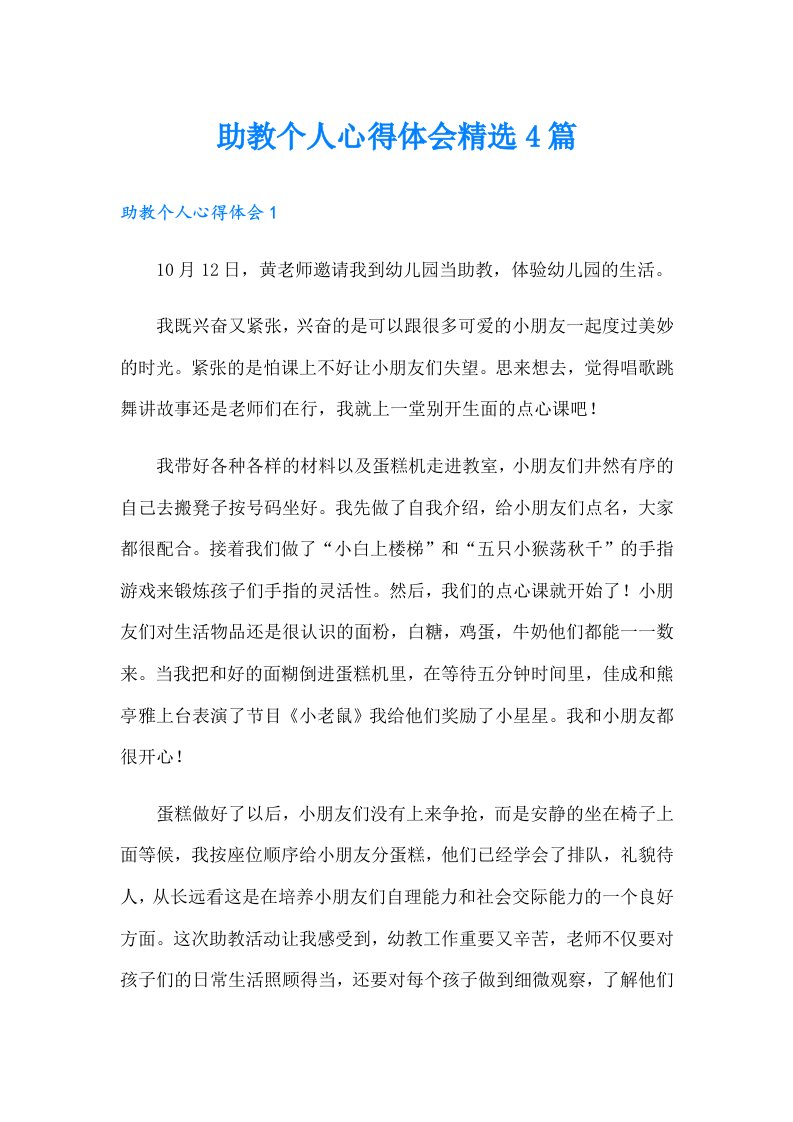 助教个人心得体会精选4篇