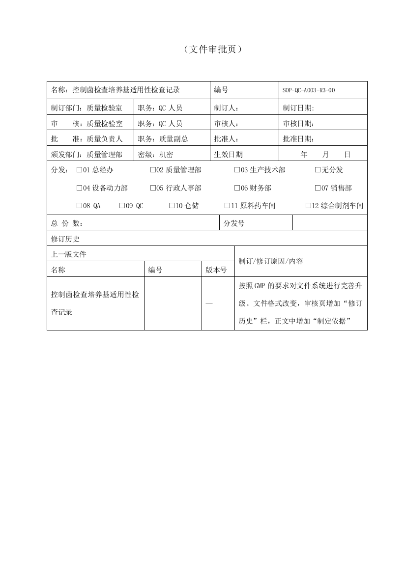 控制菌检查培养基适用性检查记录