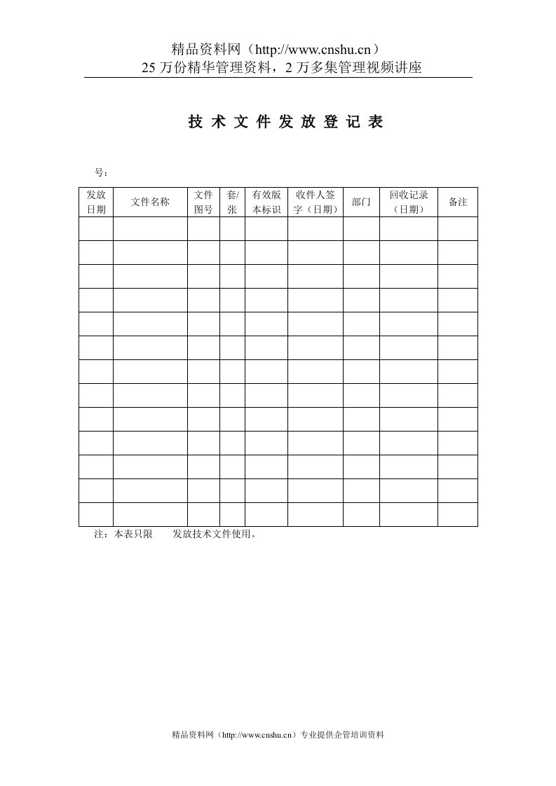 质量体系表格-技术文件发放登记表