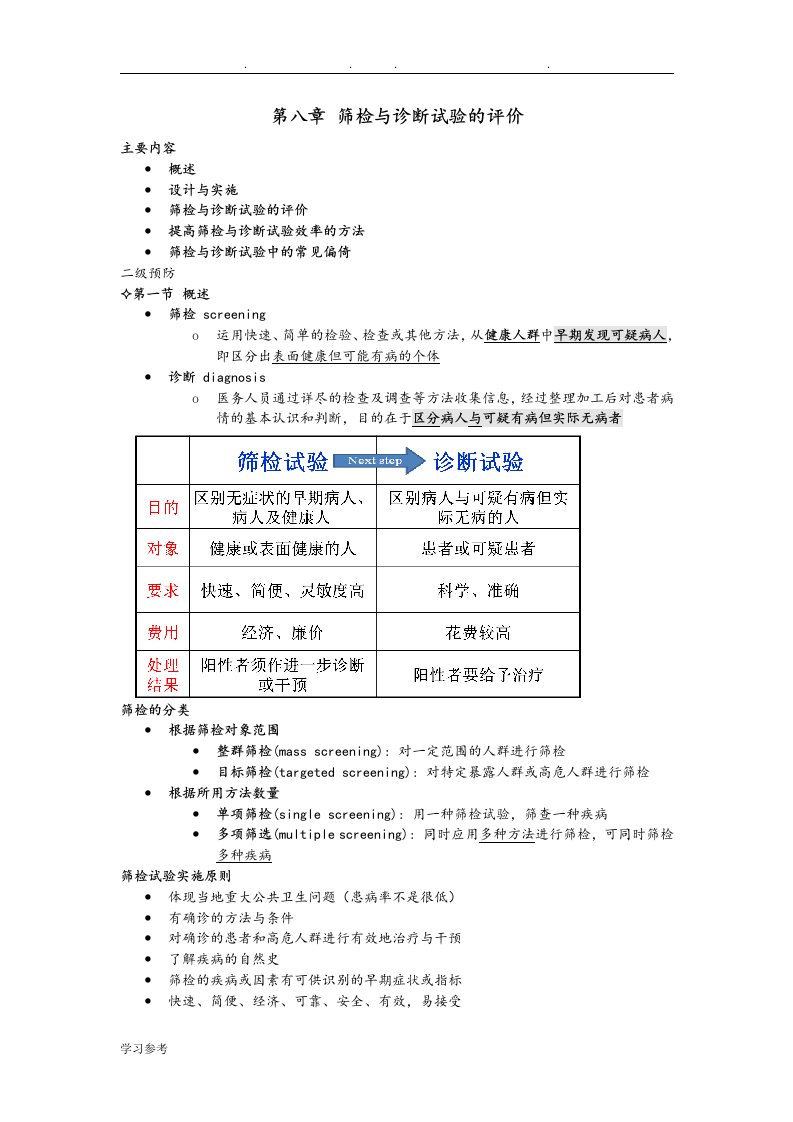 筛检与诊断试验的评价