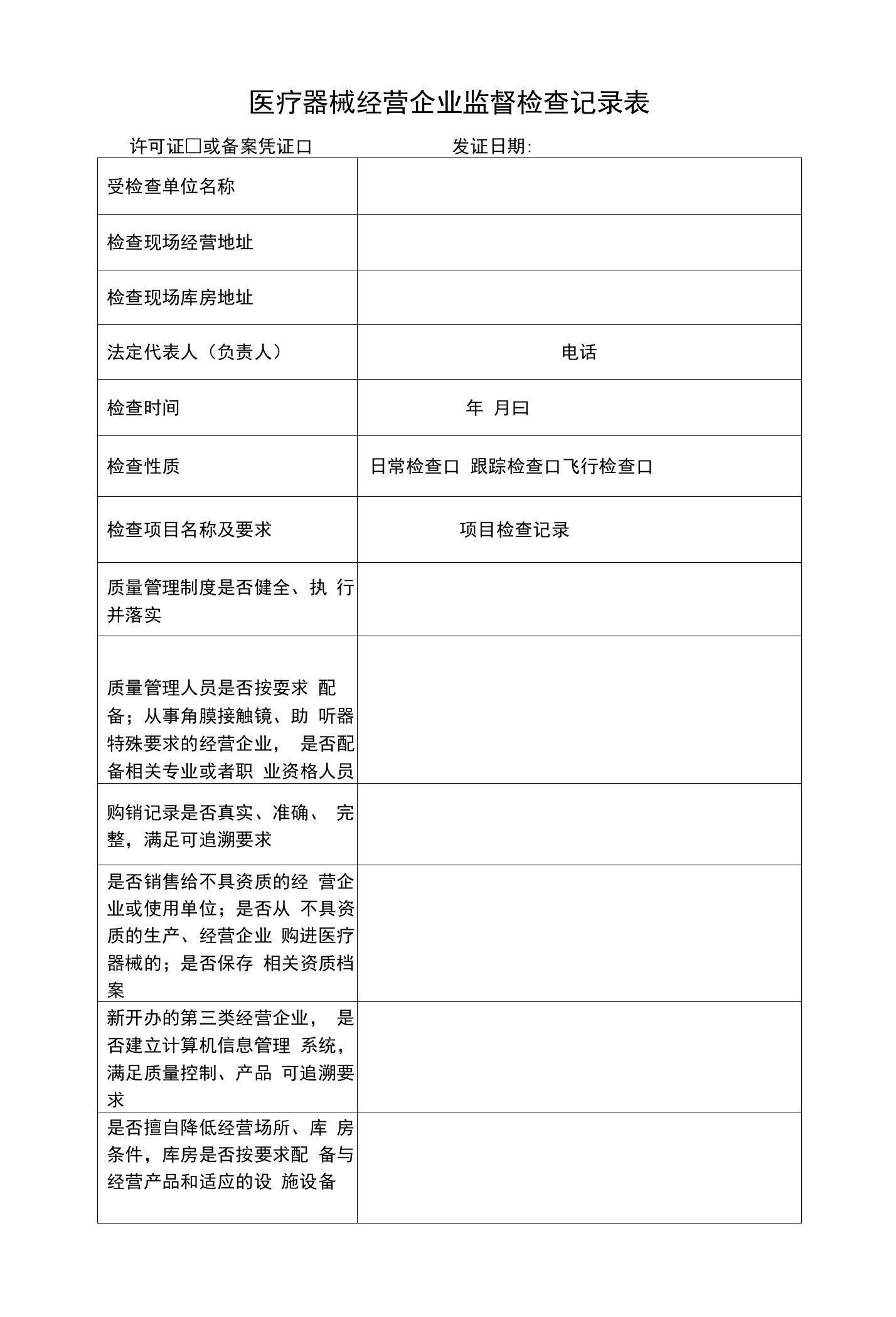 医疗器械经营企业及使用单位检查表