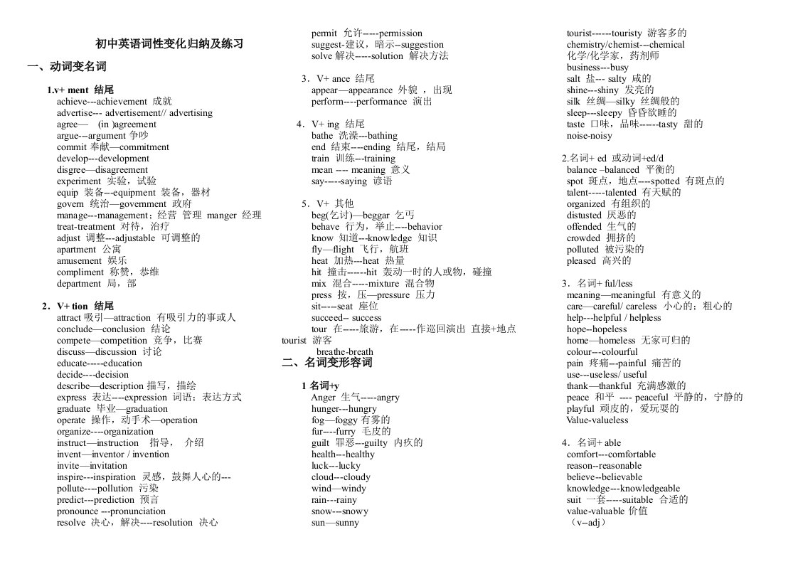 初中英语词性变化归纳