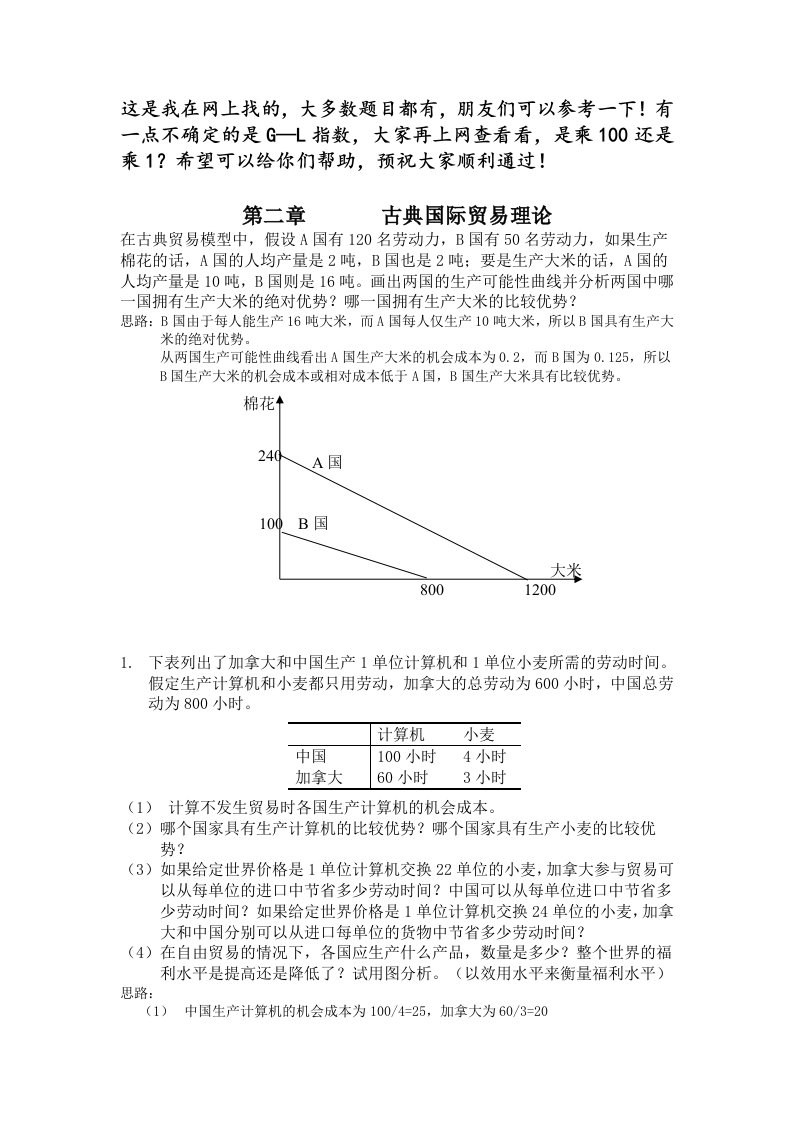 国际经济学课后习题答案