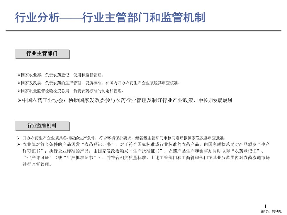 农药行业简要分析PPT课件PPT14页