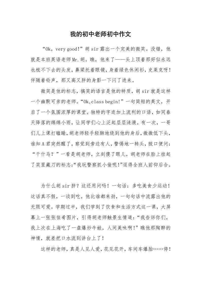 我的初中老师初中作文