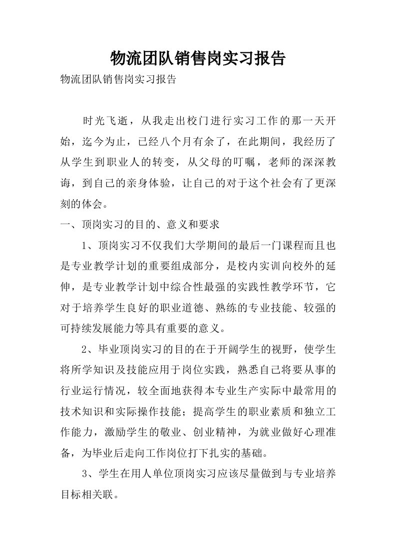 物流团队销售岗实习报告.doc