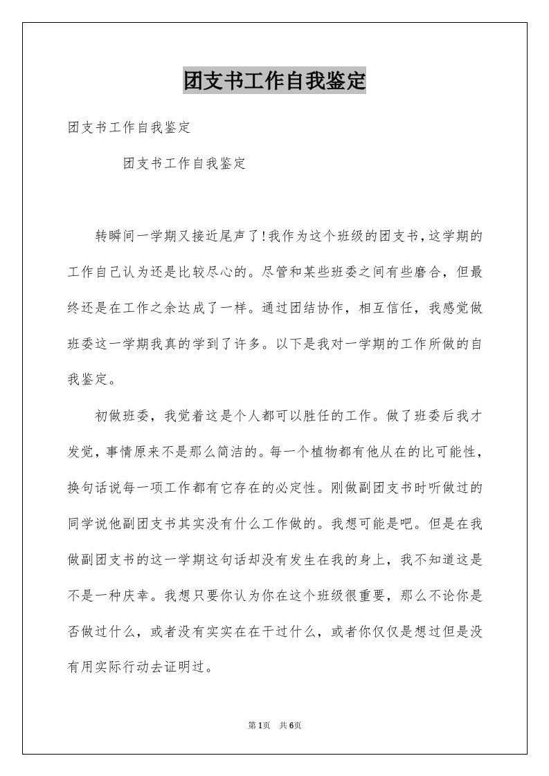 团支书工作自我鉴定例文