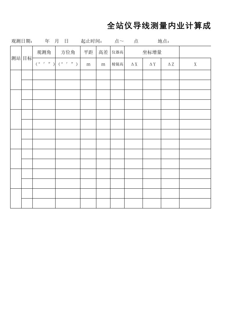 全站仪导线测量内业计算成果表