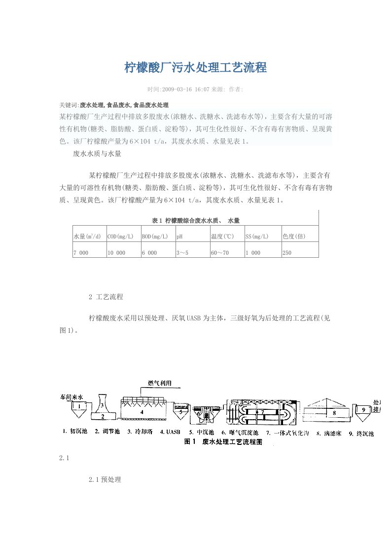 柠檬酸厂污水处理工艺流程