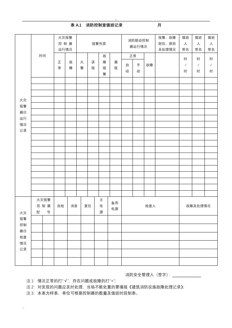 消防控制室检查表