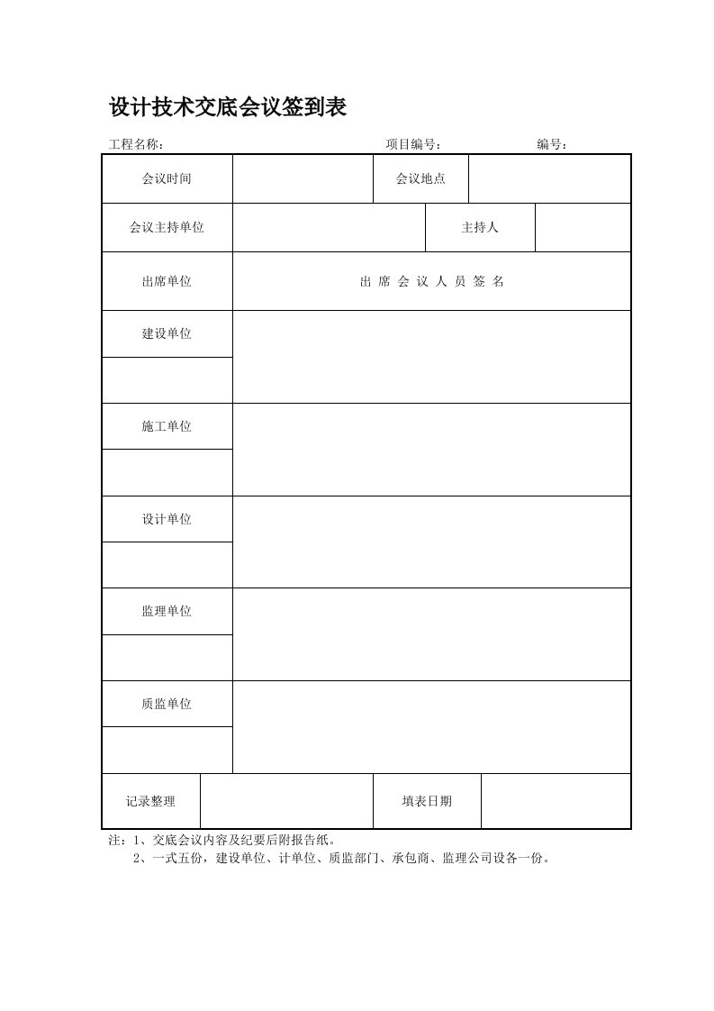 设计技术交底会议签到表