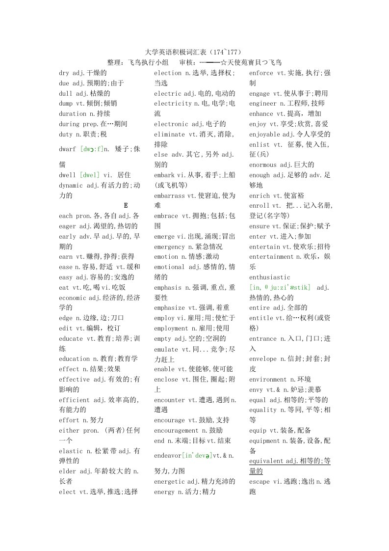 大学英语积极词汇表(174-177)整理版