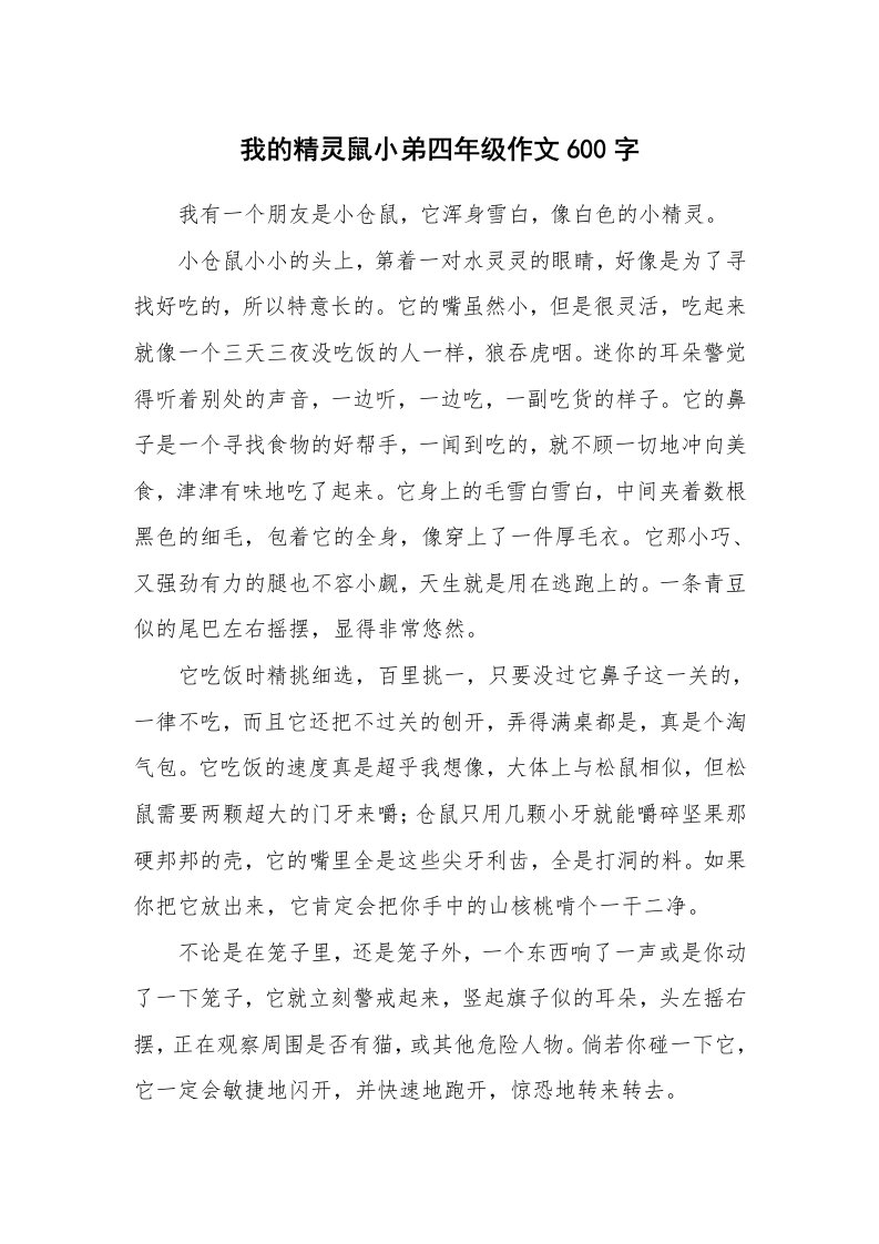 我的精灵鼠小弟四年级作文600字