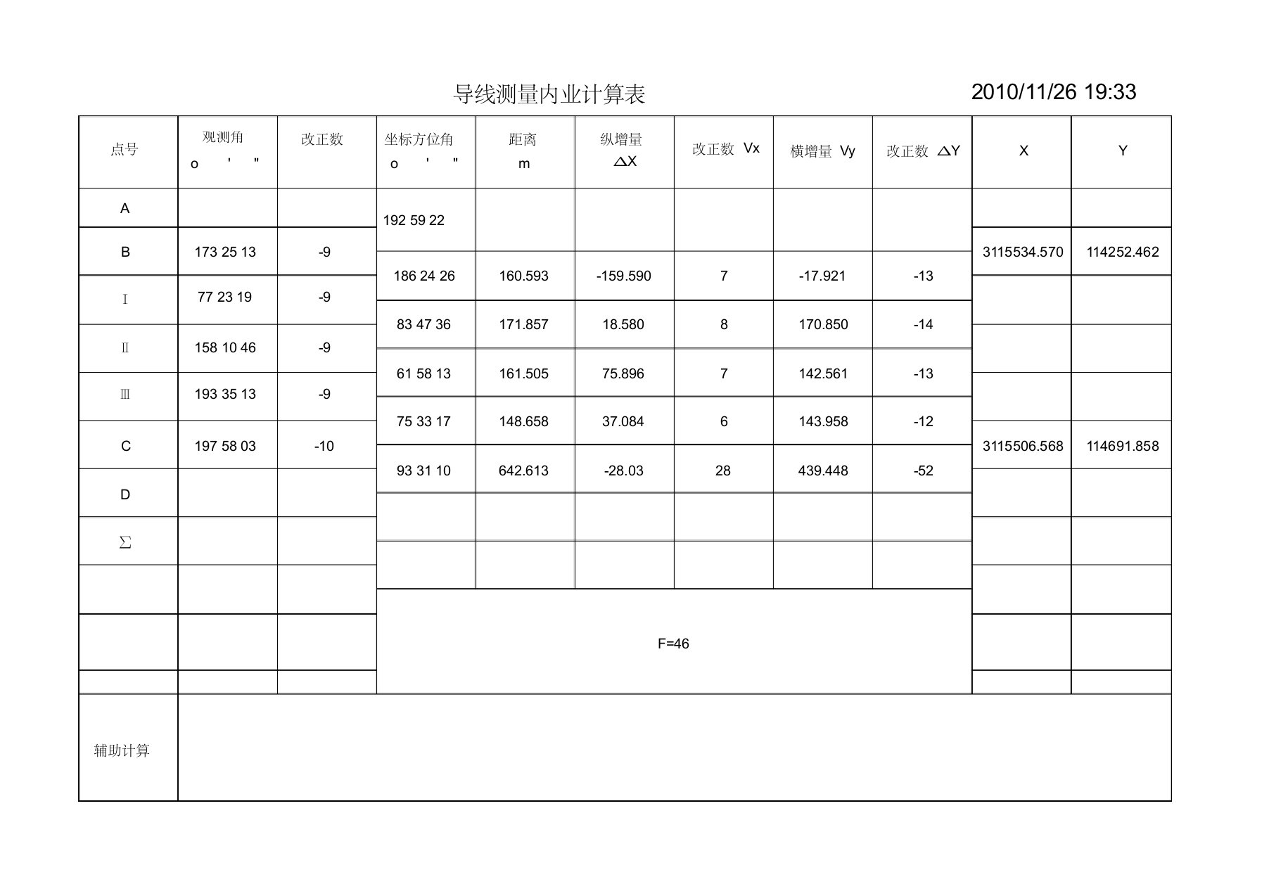 一级导线测量内业计算表