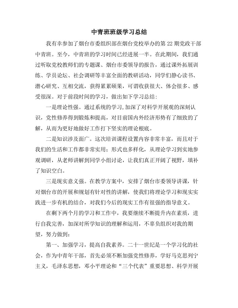 中青班班级学习总结