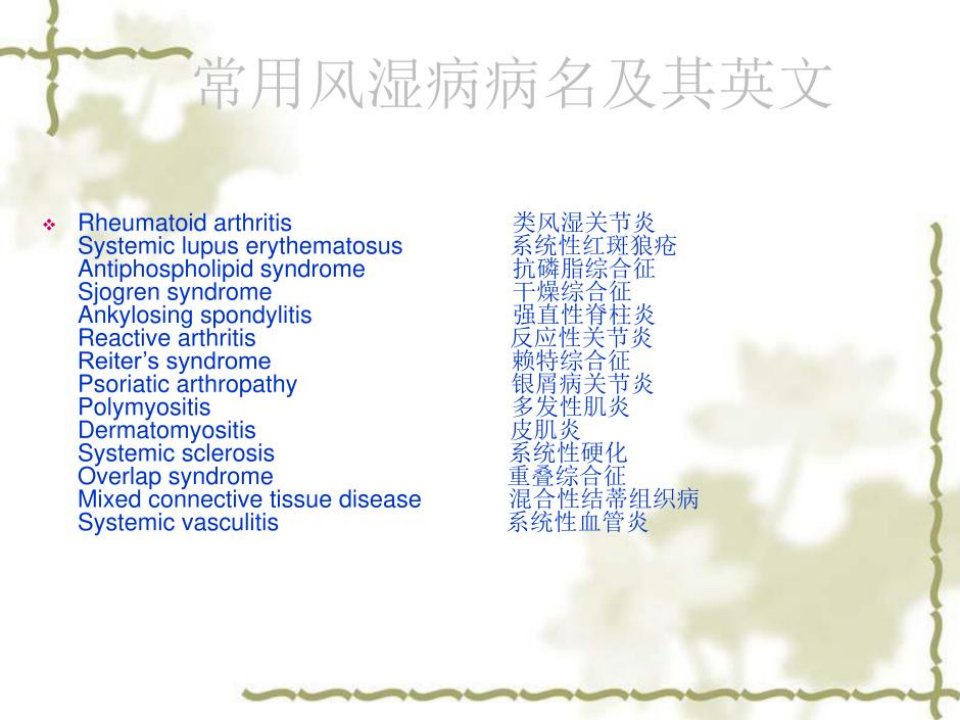 风湿病学常用英文词汇初集