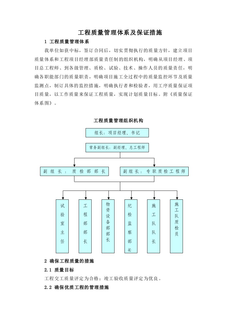 a4标工程质量管理体系及保证措施