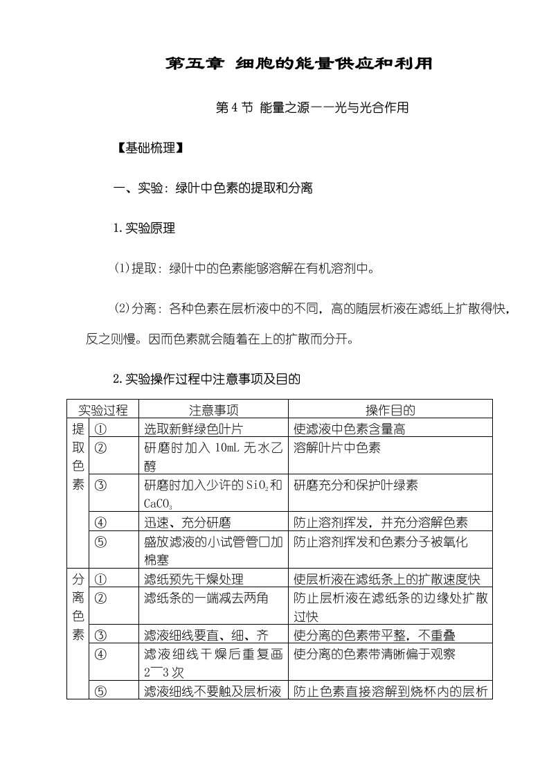 第一学期人教版高一生物必修2第五章第四节《能量之源——光与光合作用（1）》学案