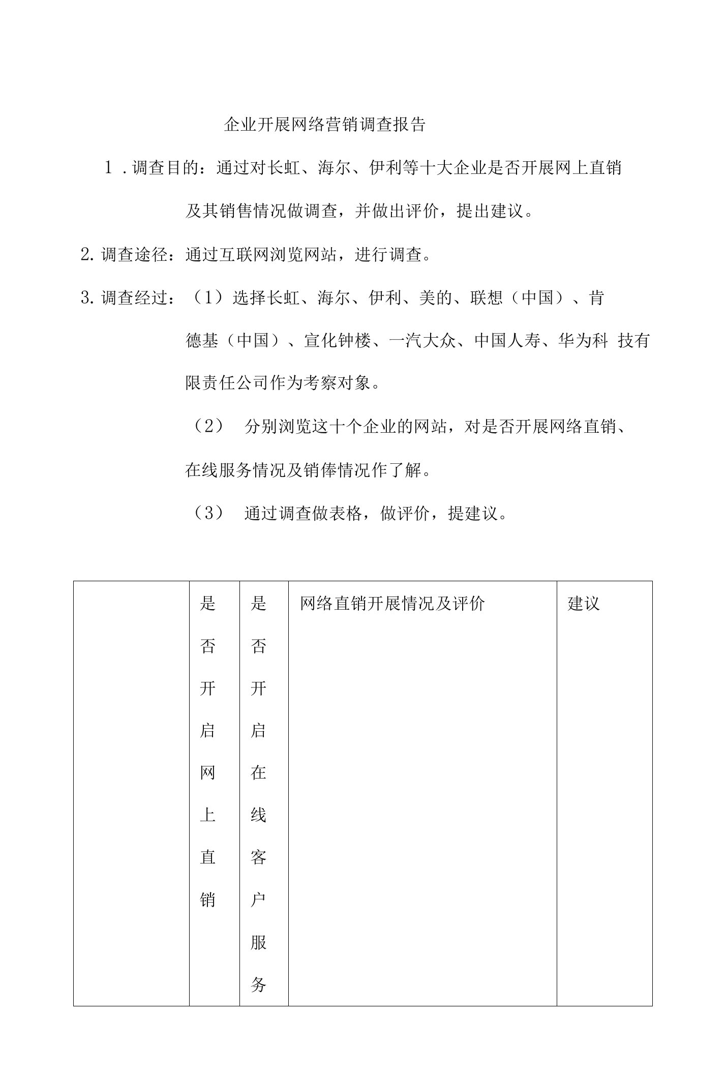 企业开展网络营销调查报告