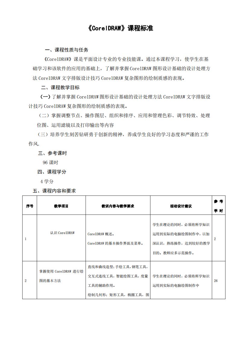 《CorelDRAW》课程标准终稿