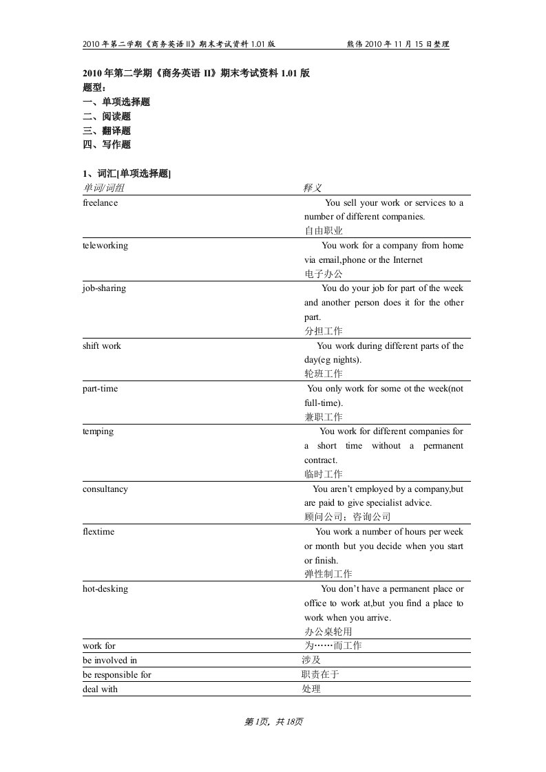 商务英语II复习资料1.01版