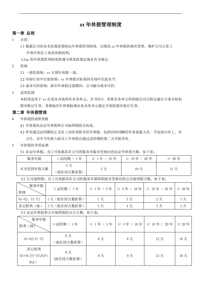 企业年休假管理制度(按流程文件要求修改格式)模版