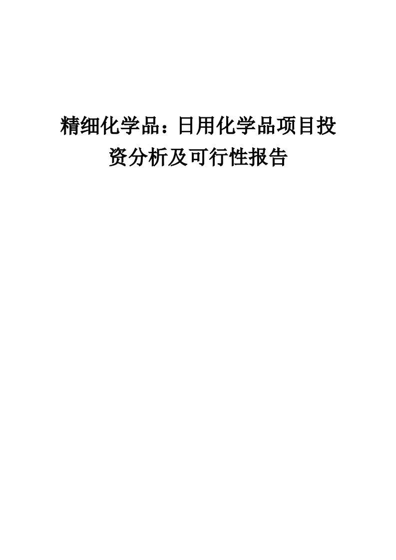 2024年精细化学品：日用化学品项目投资分析及可行性报告