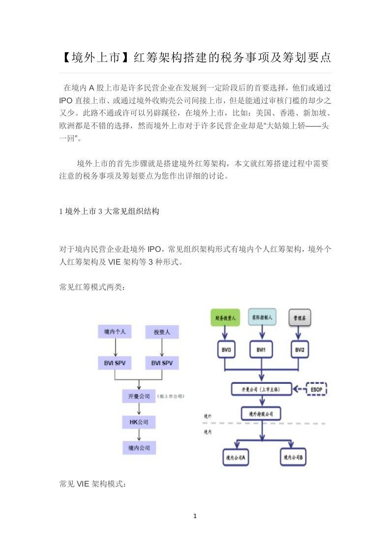 【境外上市】红筹架构搭建的税务事项及筹划要点